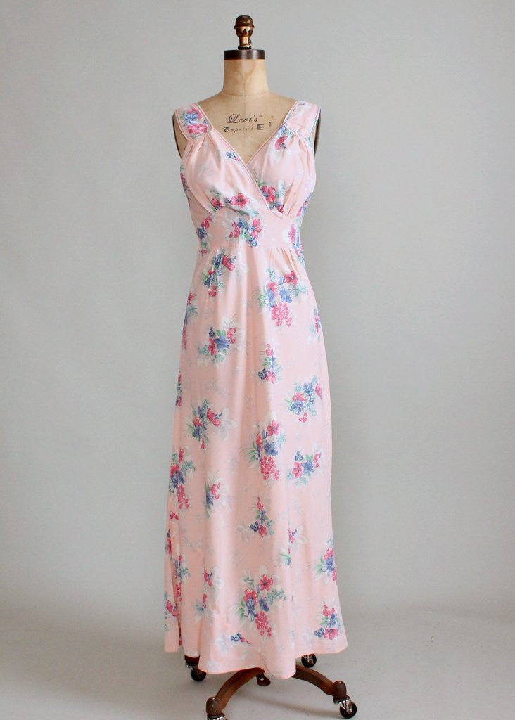 Vintage bubblegum pink nightgown by Vassarette. Sheer pink all over, with  white lace and pastel green/blue/pink flowers. Unknown size, wo