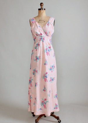 Vintage 1940s Pink Floral Rayon Nightgown