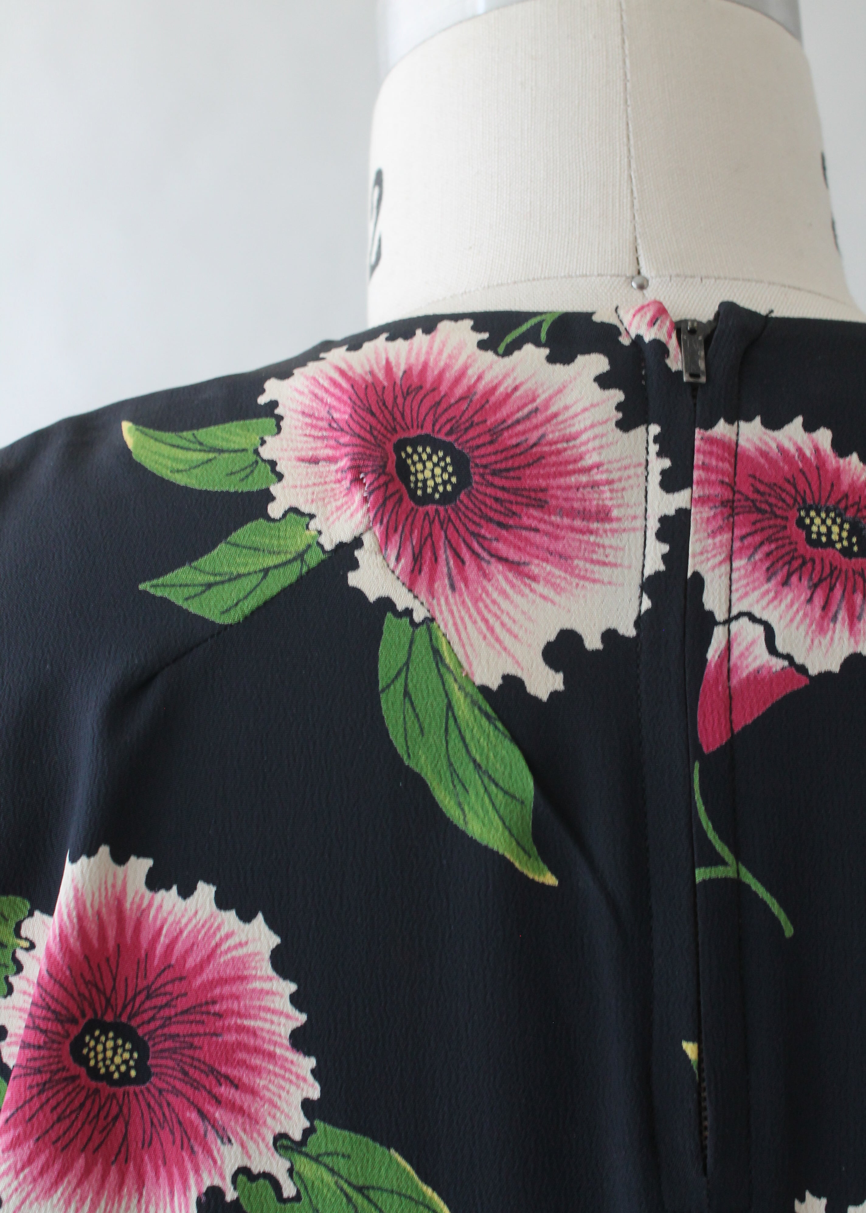 Vintage 1940s Floral Black Rayon Dress