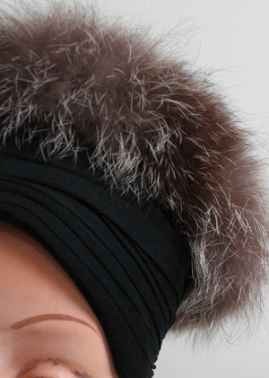 Vintage 1940s Fur Trimmed Turban Hat