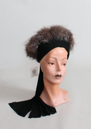 Vintage 1940s Fur Trimmed Turban Hat
