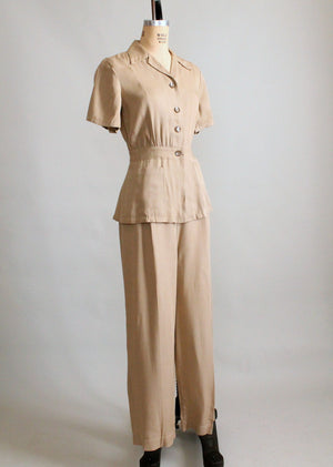 Vintage 1940s Military Inspired Gabardine Jacket and Pants Set