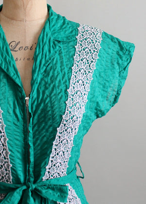 Vintage Early 1950s Green Cotton Lounging Robe