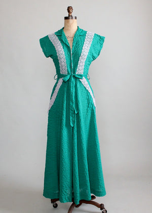 Vintage Early 1950s Green Cotton Lounging Robe