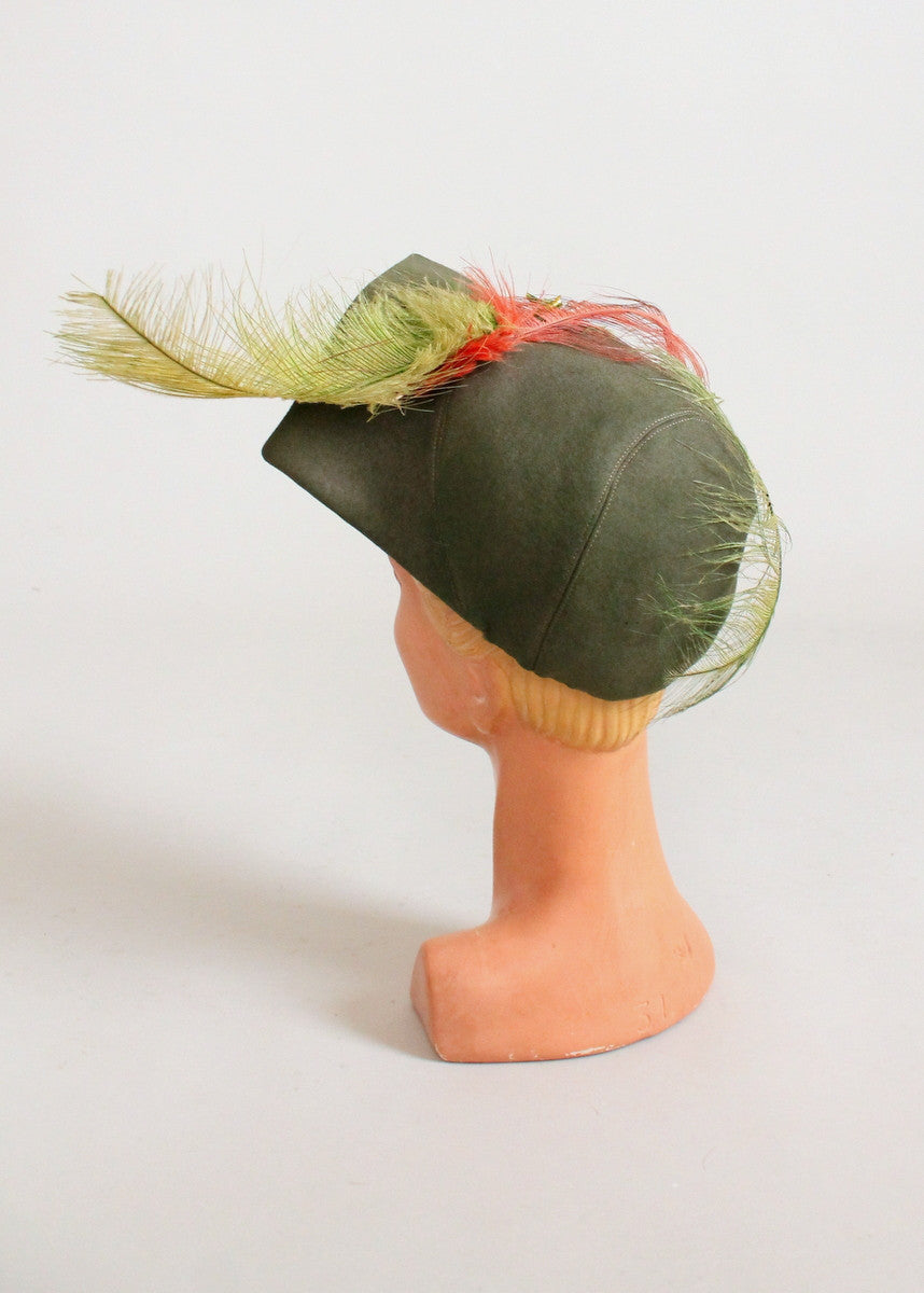 Vintage 1940s Janyth Roy Green Squared Hat