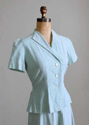 Vintage 1940s Green Seersucker Summer Suit