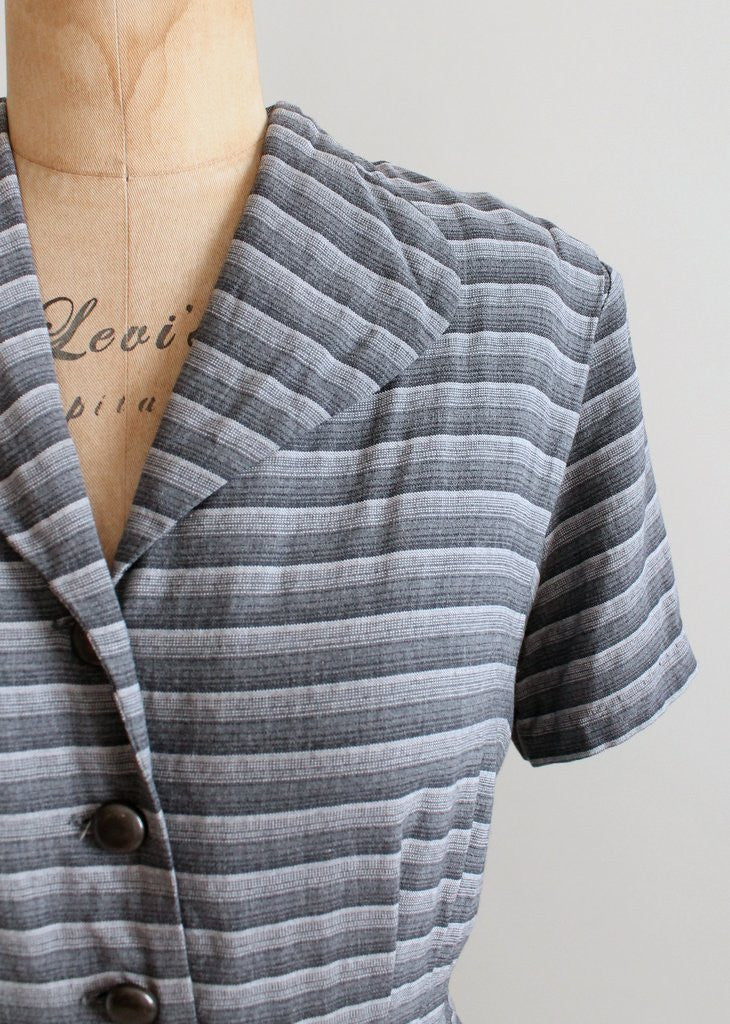 Vintage 1940s Grey Striped Suit Dress