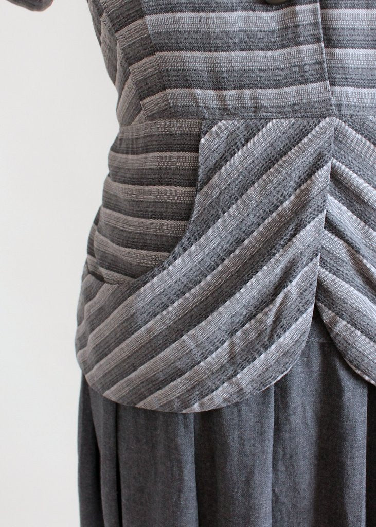 Vintage 1940s Grey Striped Suit Dress