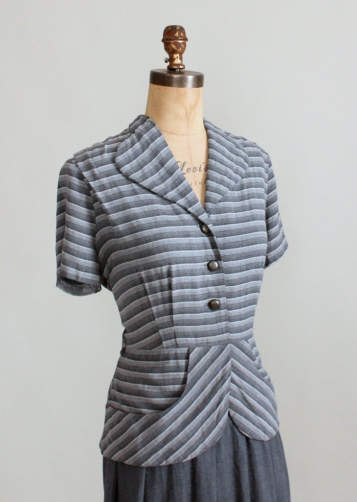 Vintage 1940s Grey Striped Suit Dress