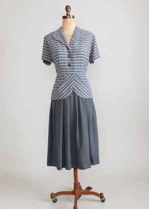 Vintage 1940s Grey Striped Suit Dress