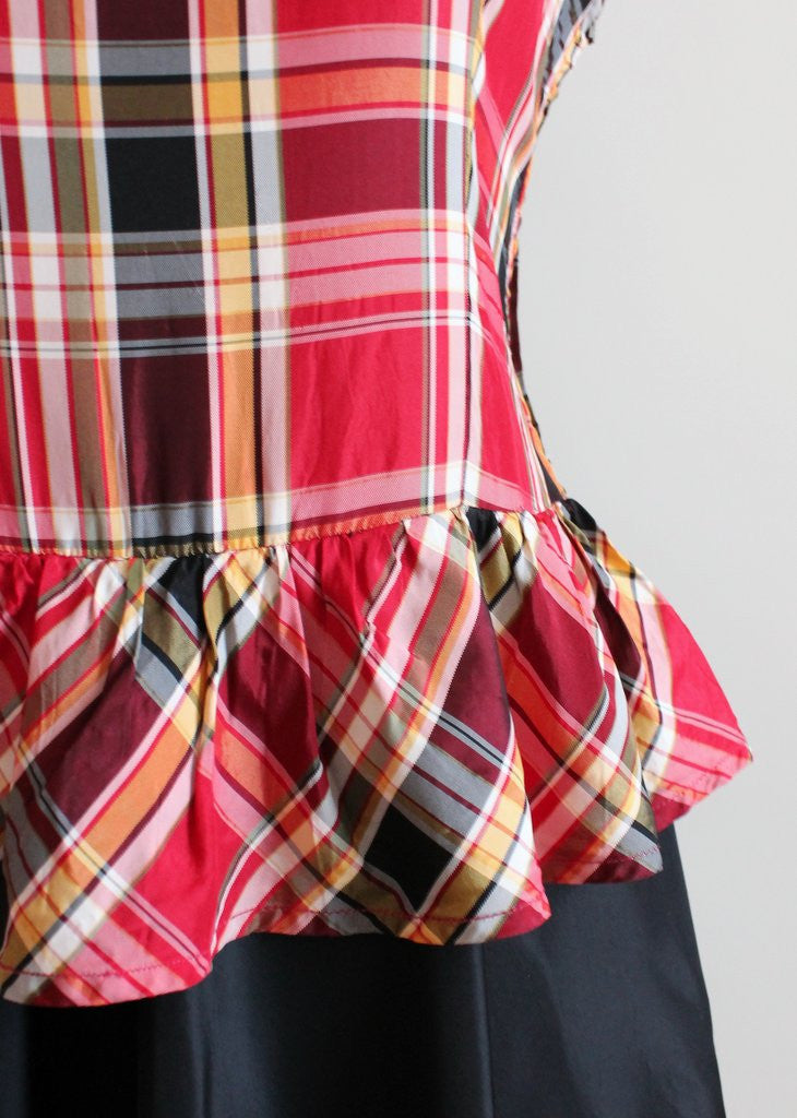 Vintage 1940s Plaid Taffeta Full Length Dance Dress