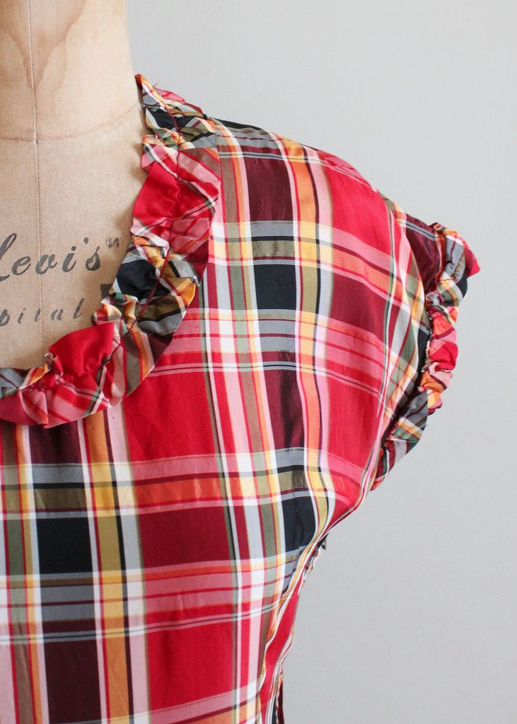 Vintage 1940s Plaid Taffeta Full Length Dance Dress