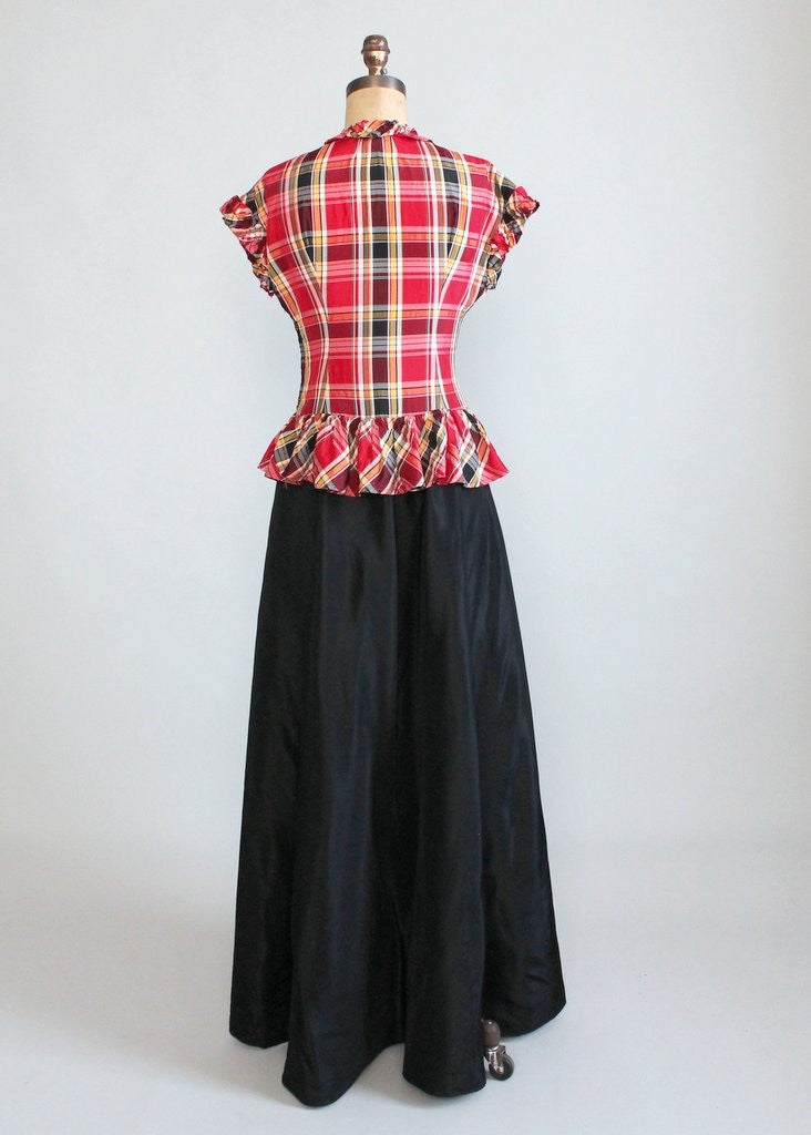 Vintage 1940s Plaid Taffeta Full Length Dance Dress