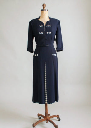 Vintage 1940s Sensibly Young Navy Rayon Day Dress