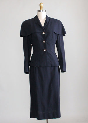 Vintage 1940s Navy Suit with Cape Shoulders