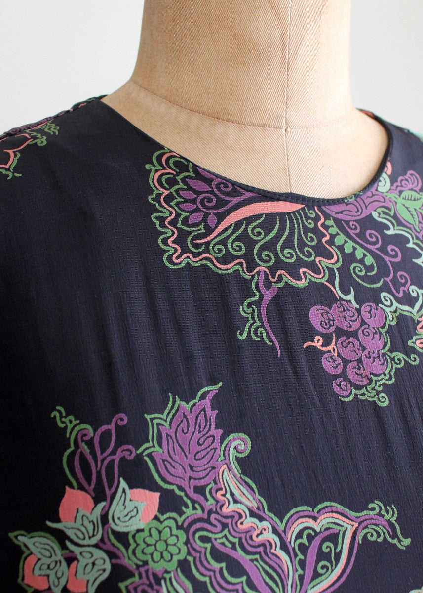 Vintage 1940s Floral Rayon Dress with Swag Front Skirt