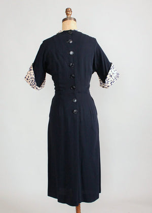 Vintage 1940s Navy Rayon Off the Cuff Day Dress