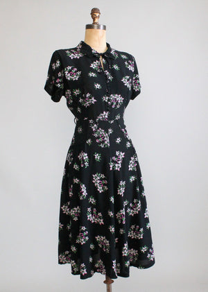 Vintage 1940s Dancing Girl Novelty Print Rayon Day Dress
