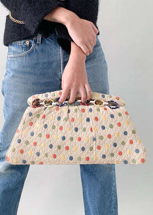 Vintage 1940s Fabric Clutch with Celluloid Rings