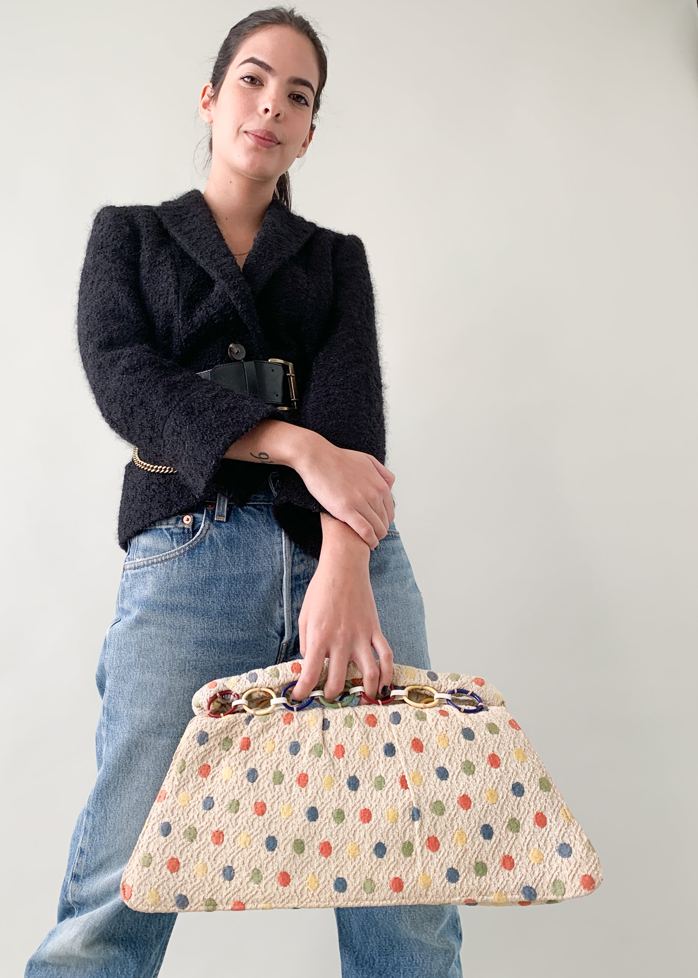 Vintage 1940s Fabric Clutch with Celluloid Rings