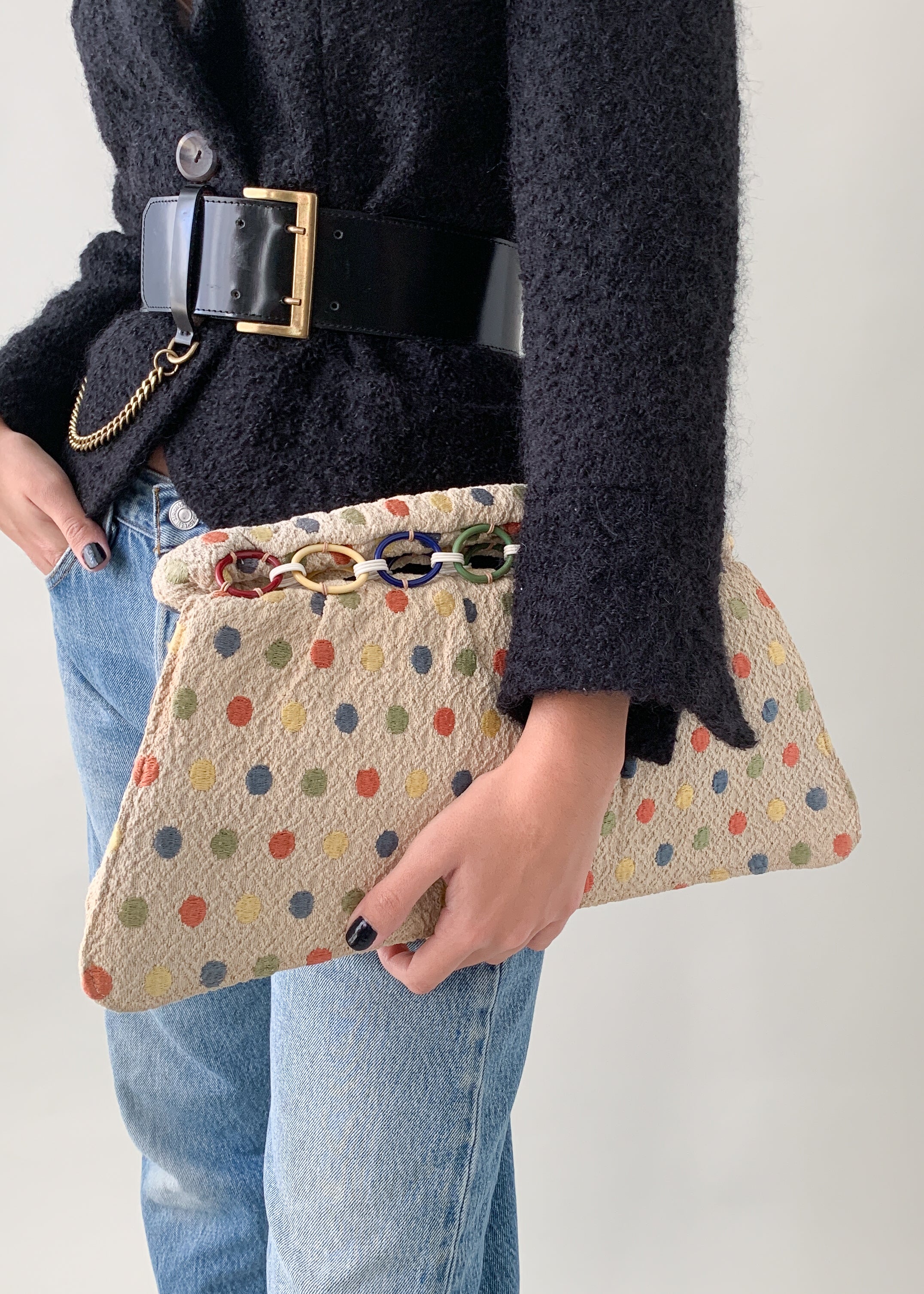 Vintage 1940s Fabric Clutch with Celluloid Rings