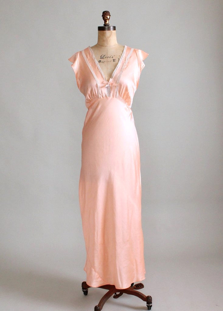 Vintage 1940s Peach Rayon and Lace Nightgown