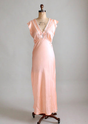 Vintage 1940s Peach Rayon and Lace Nightgown