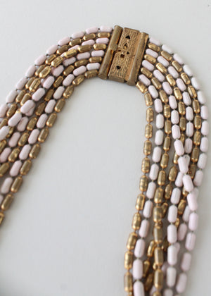 Vintage 1940s Pink and Brass Bead Necklace