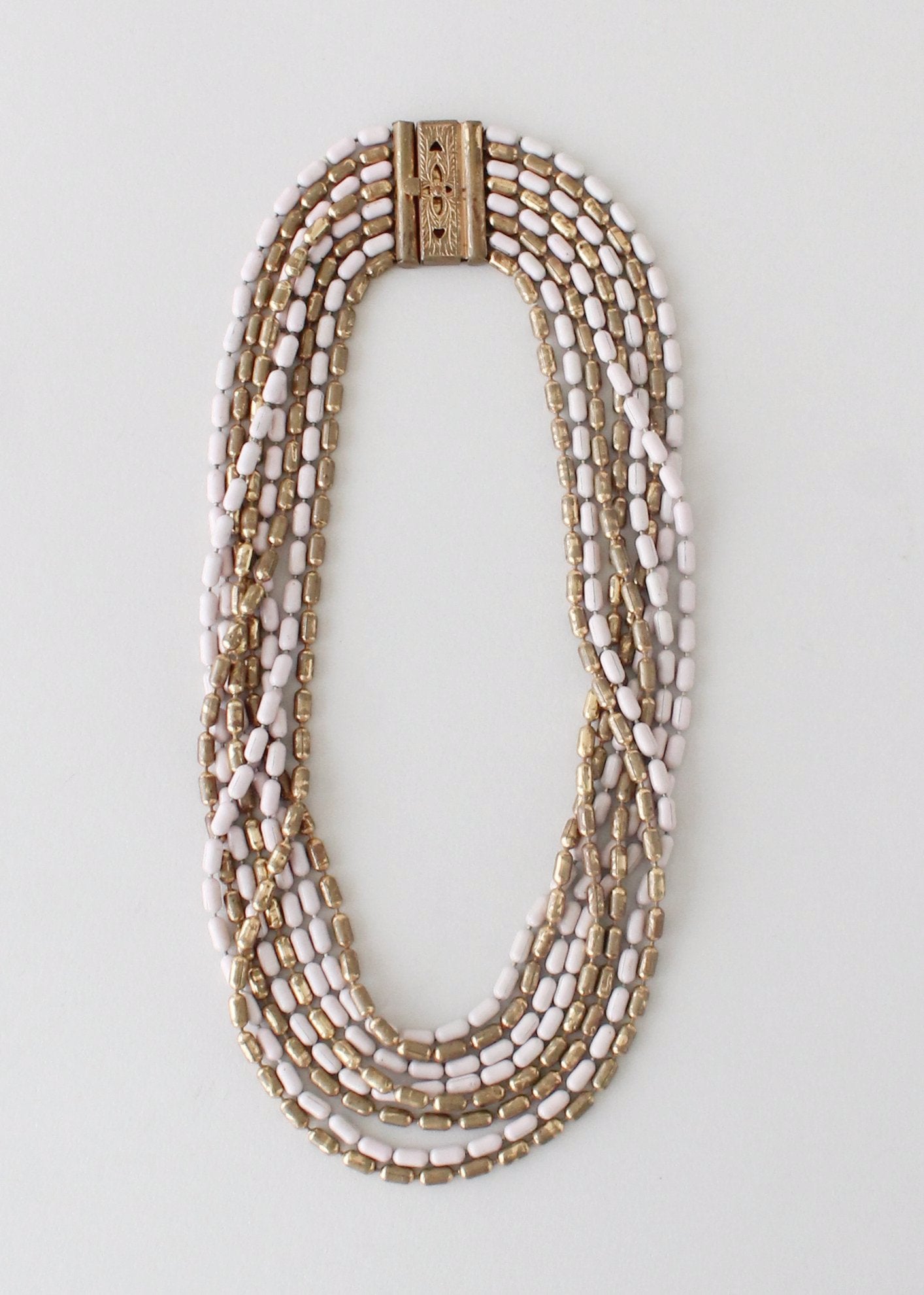 Vintage 1940s Pink and Brass Bead Necklace
