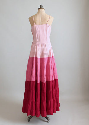 Vintage 1940s Pink Color Block Evening Gown