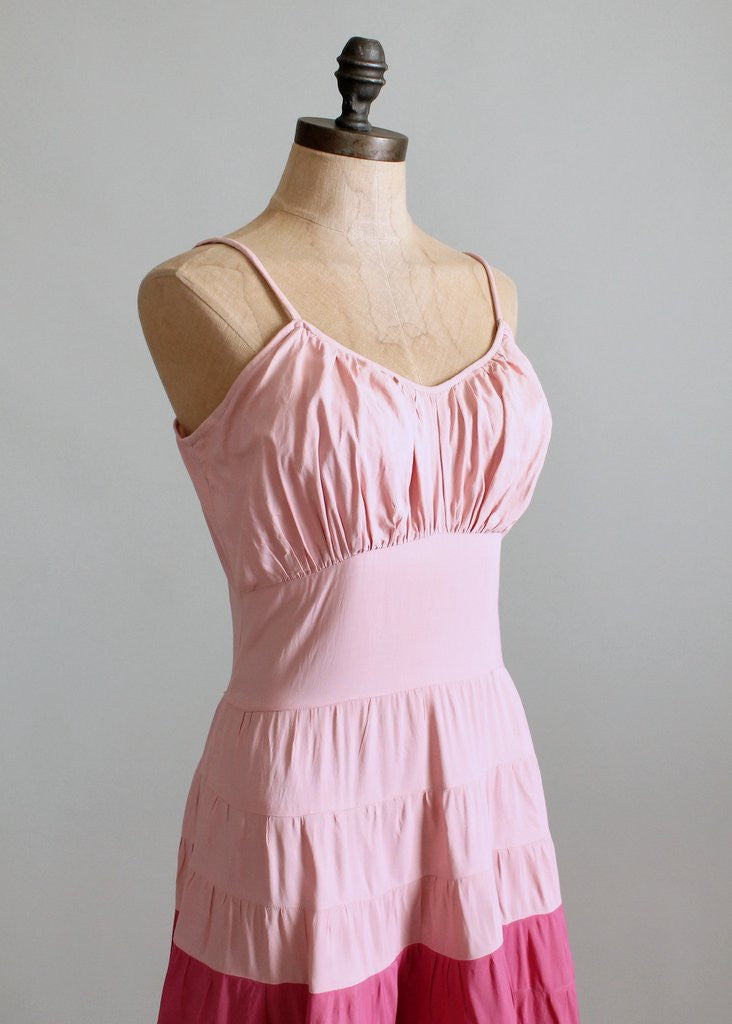Vintage 1940s Pink Color Block Evening Gown