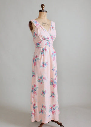 Vintage 1940s Pink Floral Rayon Nightgown