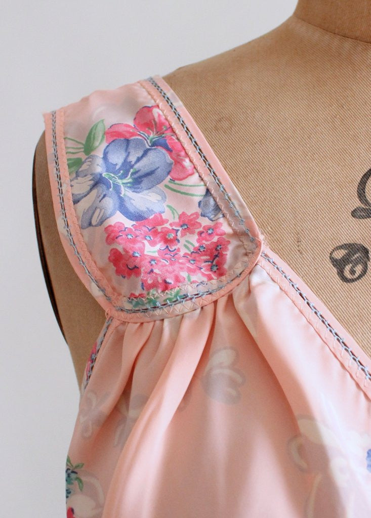 Vintage 1940s Pink Floral Rayon Nightgown