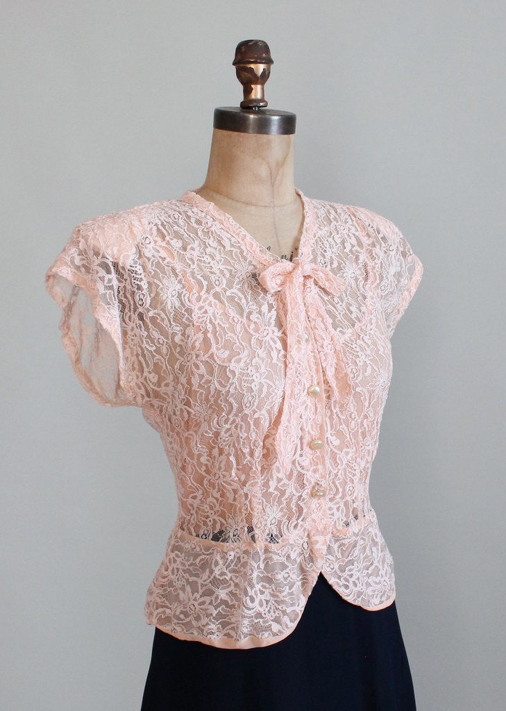 Vintage 1940s Pink Lace and Navy Rayon Dress