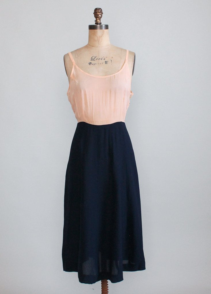 Vintage 1940s Pink Lace and Navy Rayon Dress