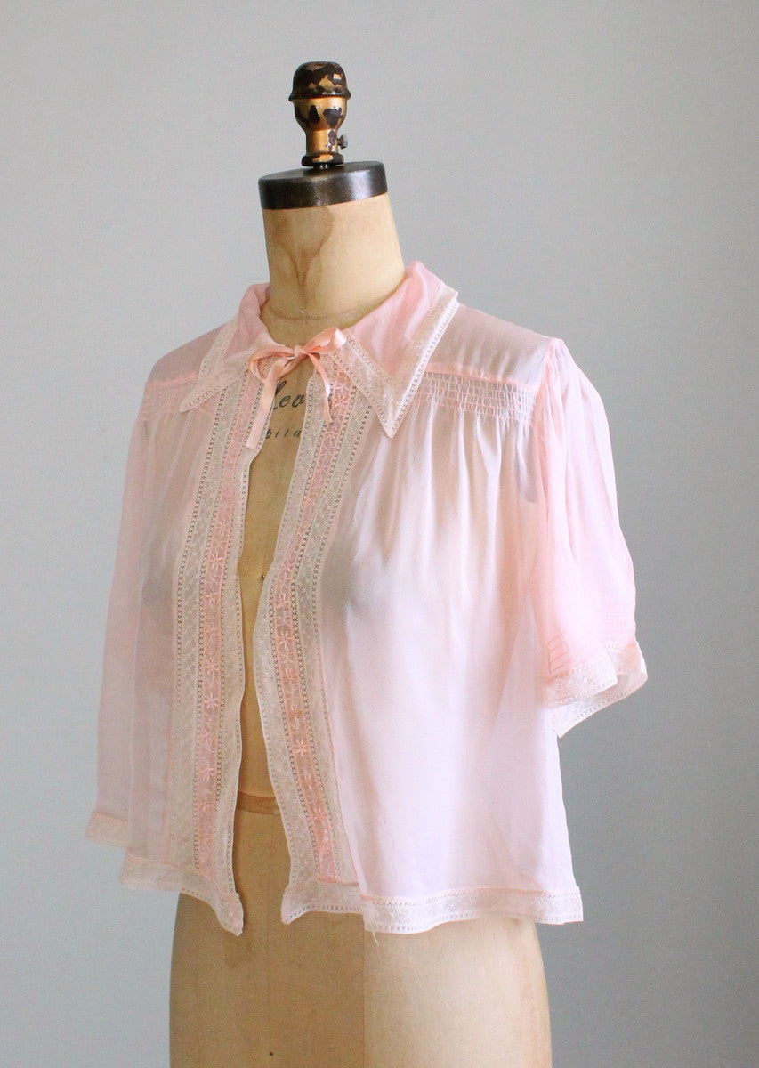 Vintage 1940s Pink Silk and Lace Bed Jacket