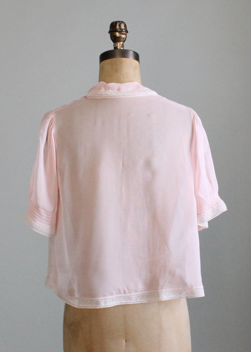 Vintage 1940s Pink Silk and Lace Bed Jacket