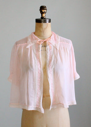 Vintage 1940s Pink Silk and Lace Bed Jacket