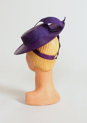 Vintage 1940s Purple Straw Tilt Hat
