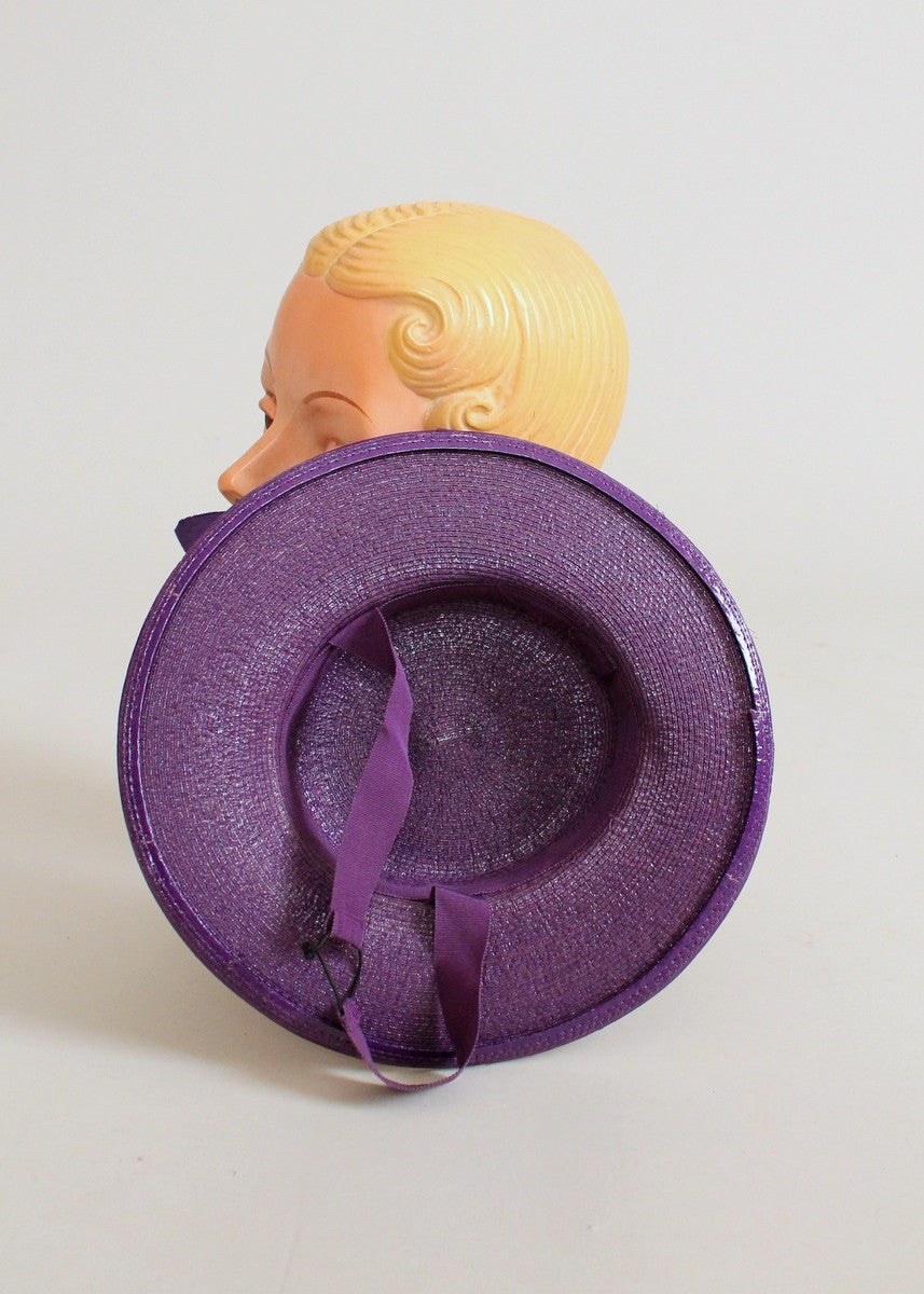 Vintage 1940s Purple Straw Tilt Hat