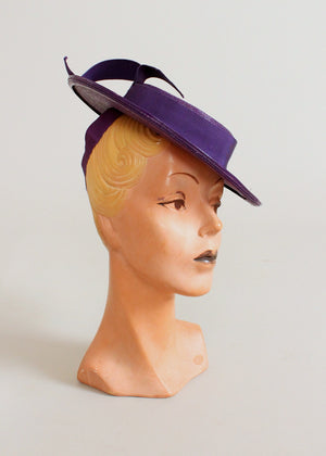 Vintage 1940s Purple Straw Tilt Hat