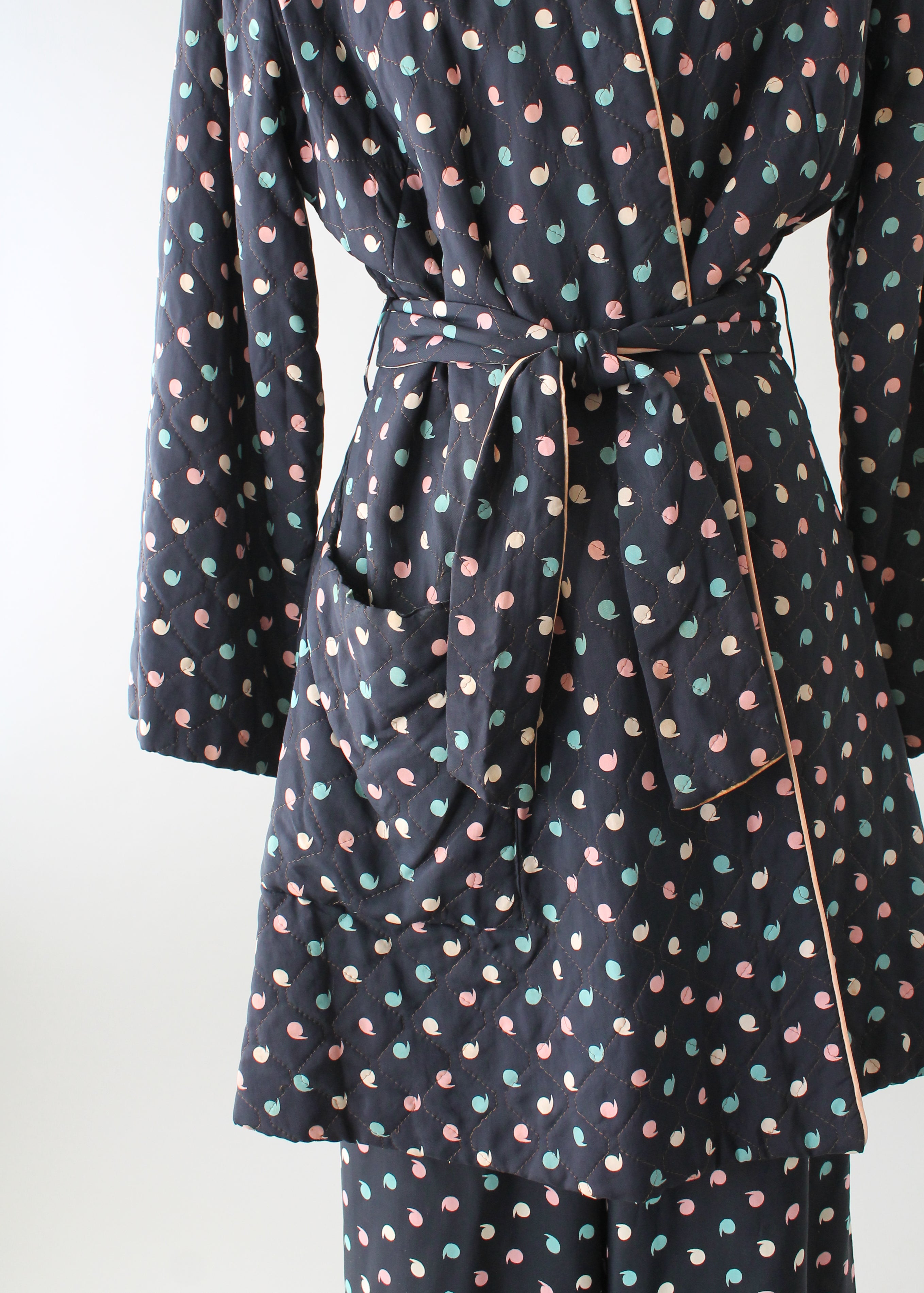 Vintage 1940s Navy Rayon Lounging Jacket and Pants Set
