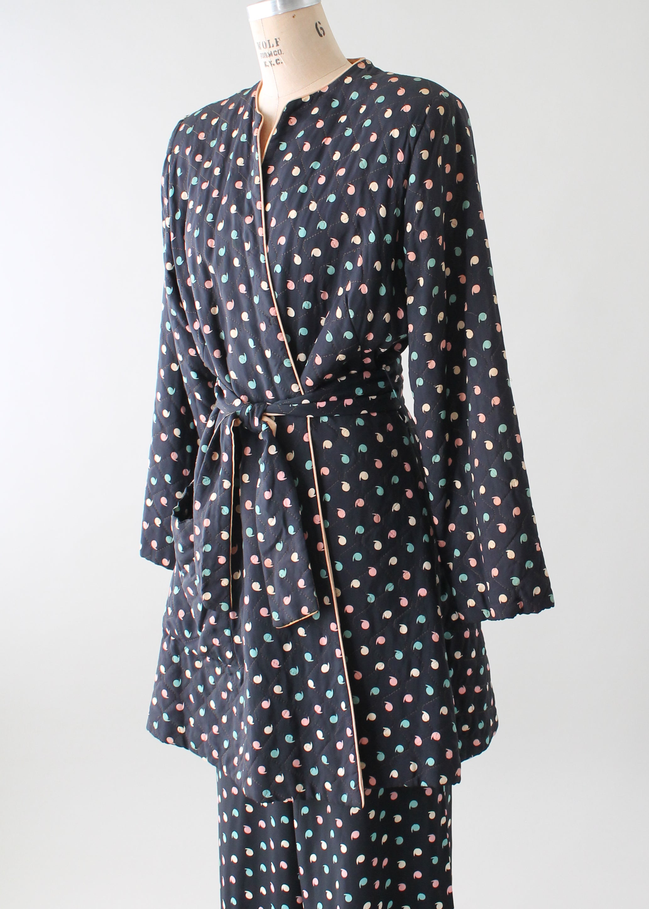 Vintage 1940s Navy Rayon Lounging Jacket and Pants Set