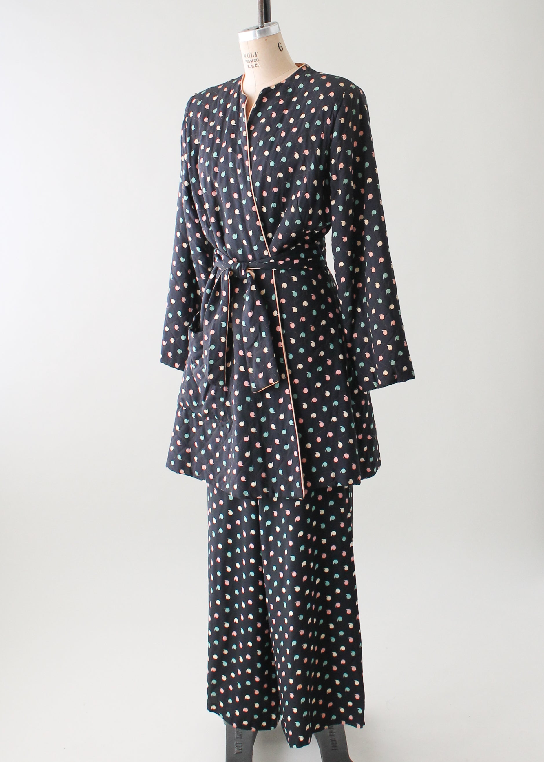 Vintage 1940s Navy Rayon Lounging Jacket and Pants Set