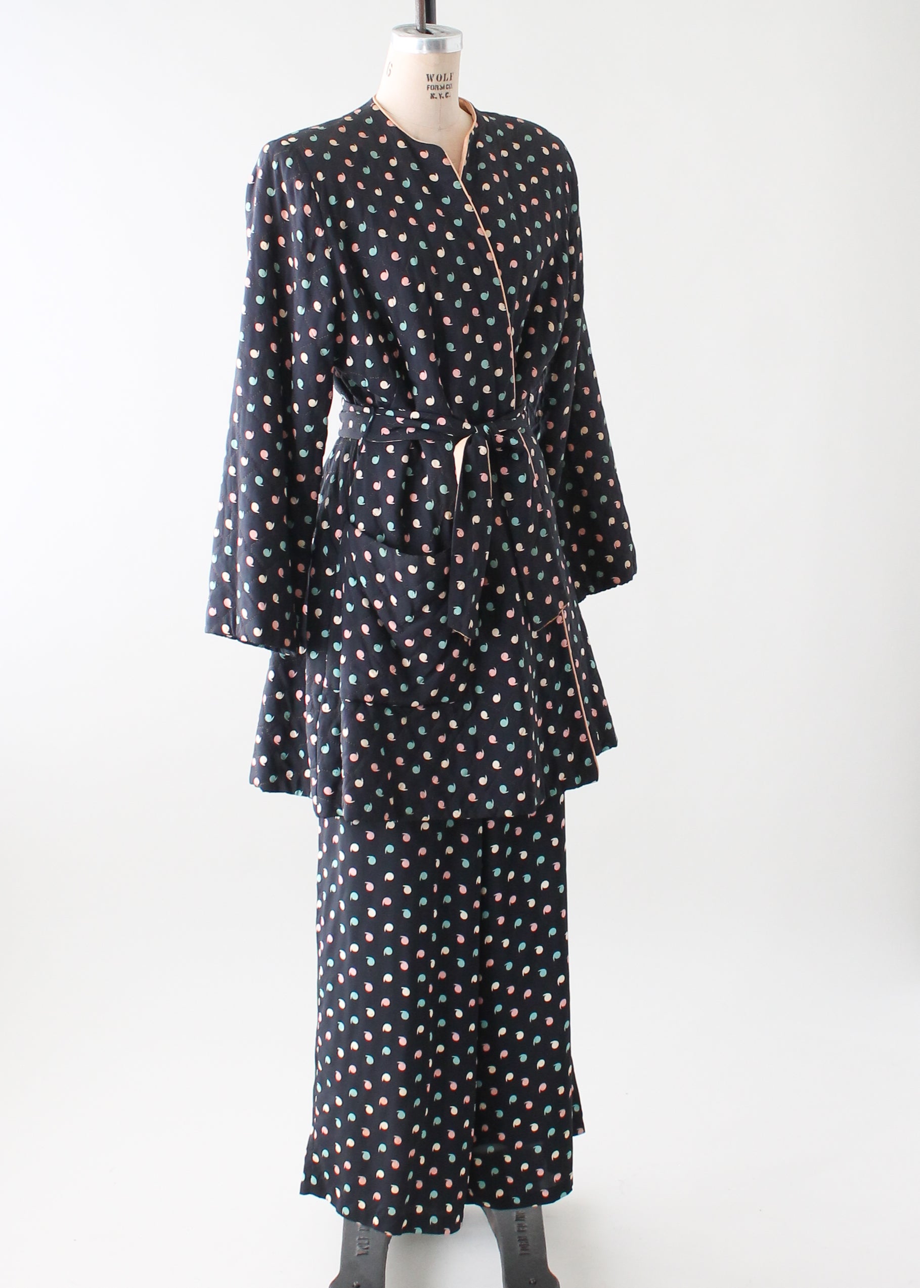Vintage 1940s Navy Rayon Lounging Jacket and Pants Set