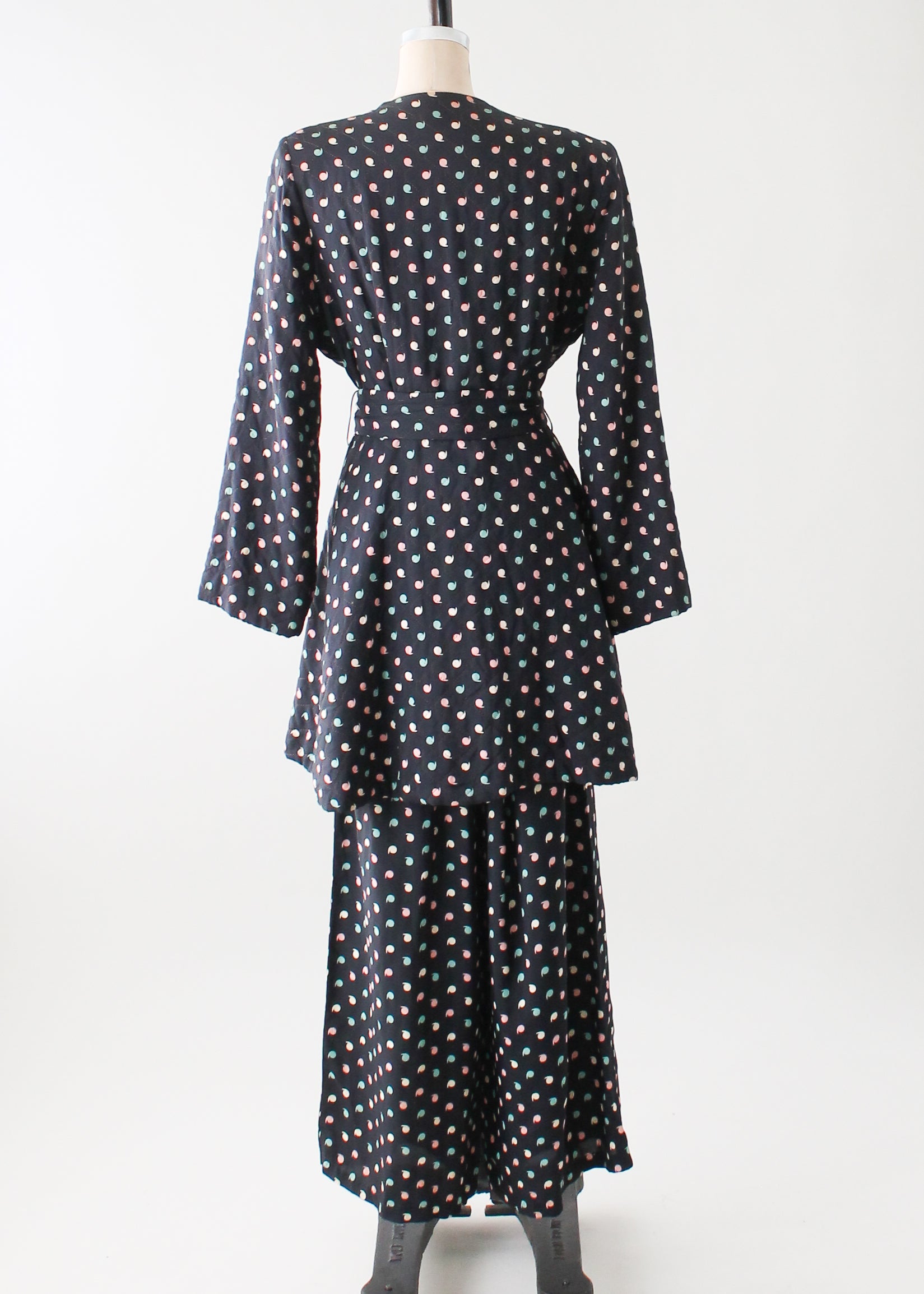 Vintage 1940s Navy Rayon Lounging Jacket and Pants Set