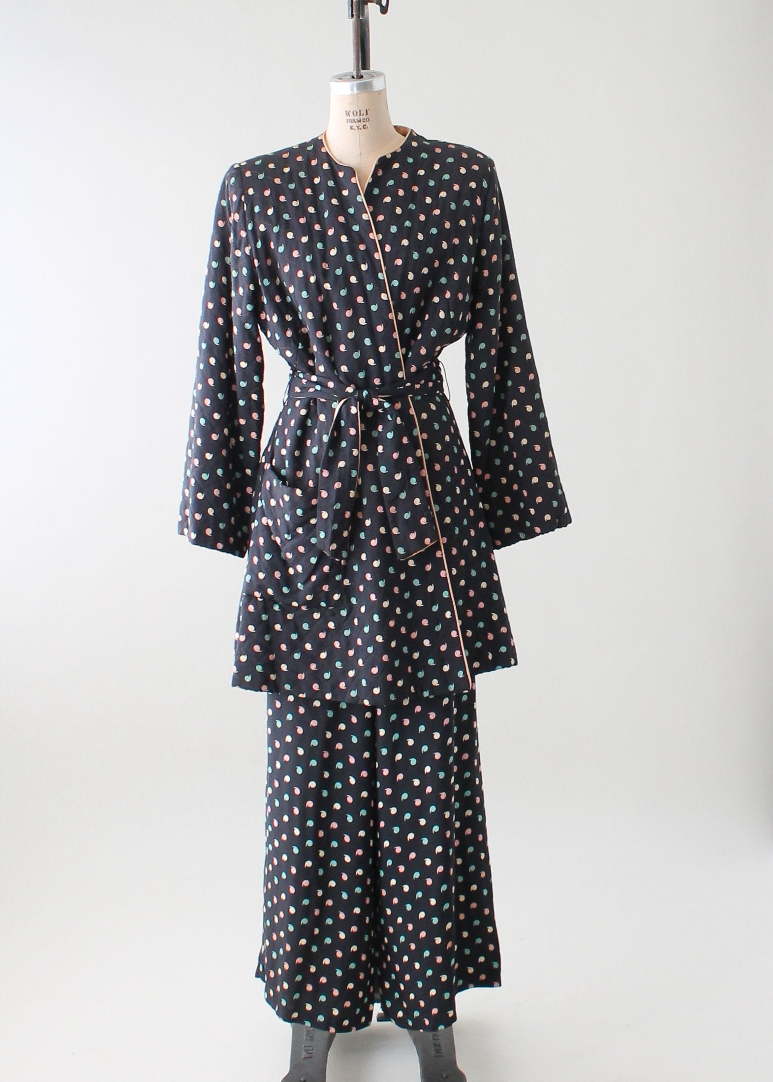Vintage 1940s Navy Rayon Lounging Jacket and Pants Set