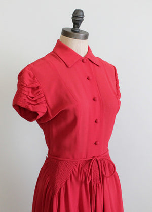 Vintage 1940s Red Crepe Swing Dress