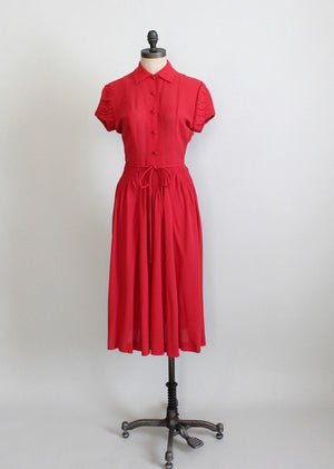 Vintage 1940s Red Crepe Swing Dress