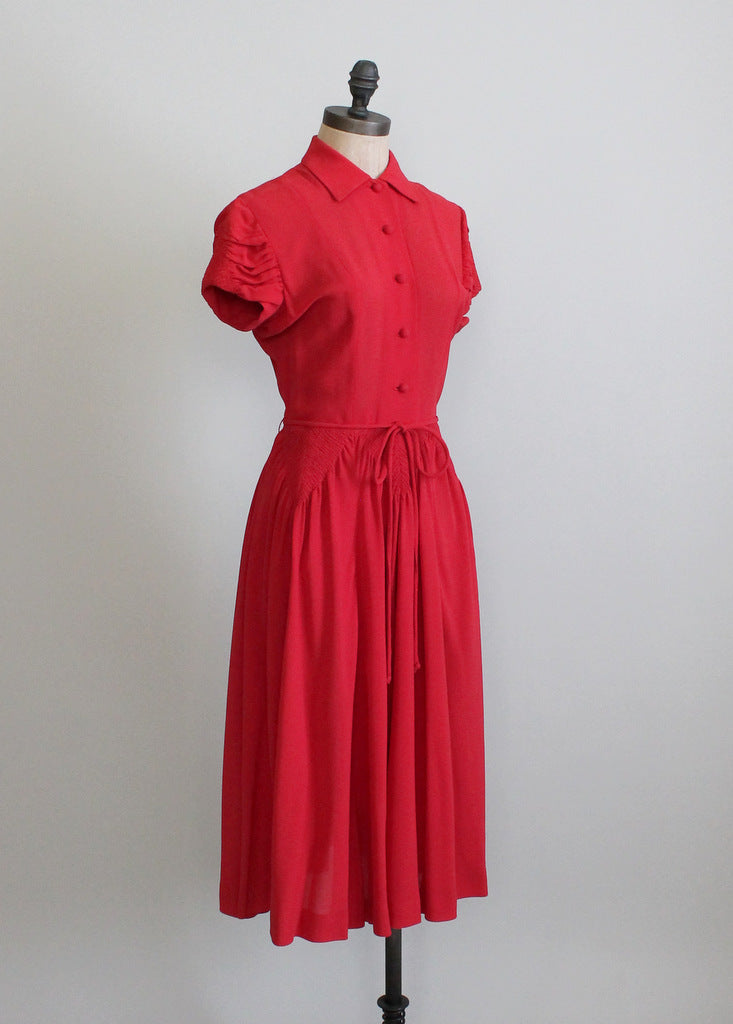 Vintage 1940s Red Crepe Swing Dress - Raleigh Vintage Vintage 1940s Red Crepe Swing Dress - Raleigh Vintage